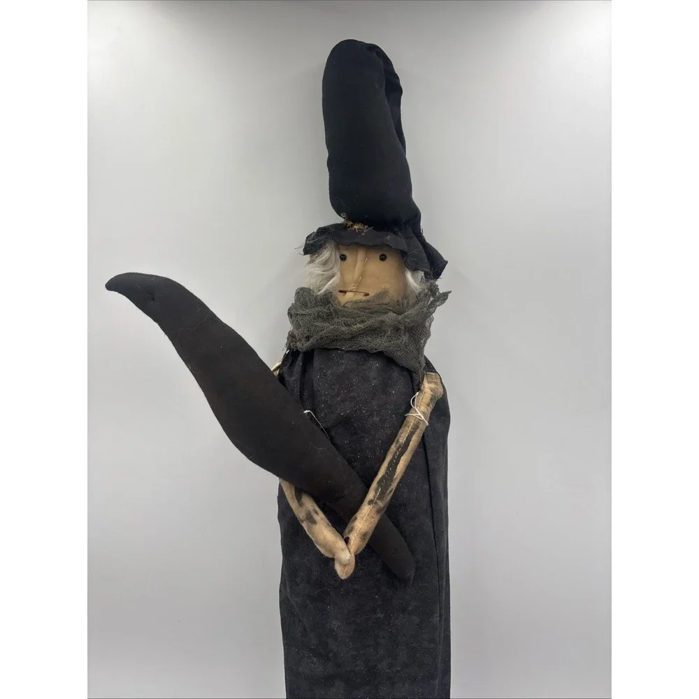 Handmade Scary Witch Doll with Crow Primitive Halloween Folk Art Decor 33in